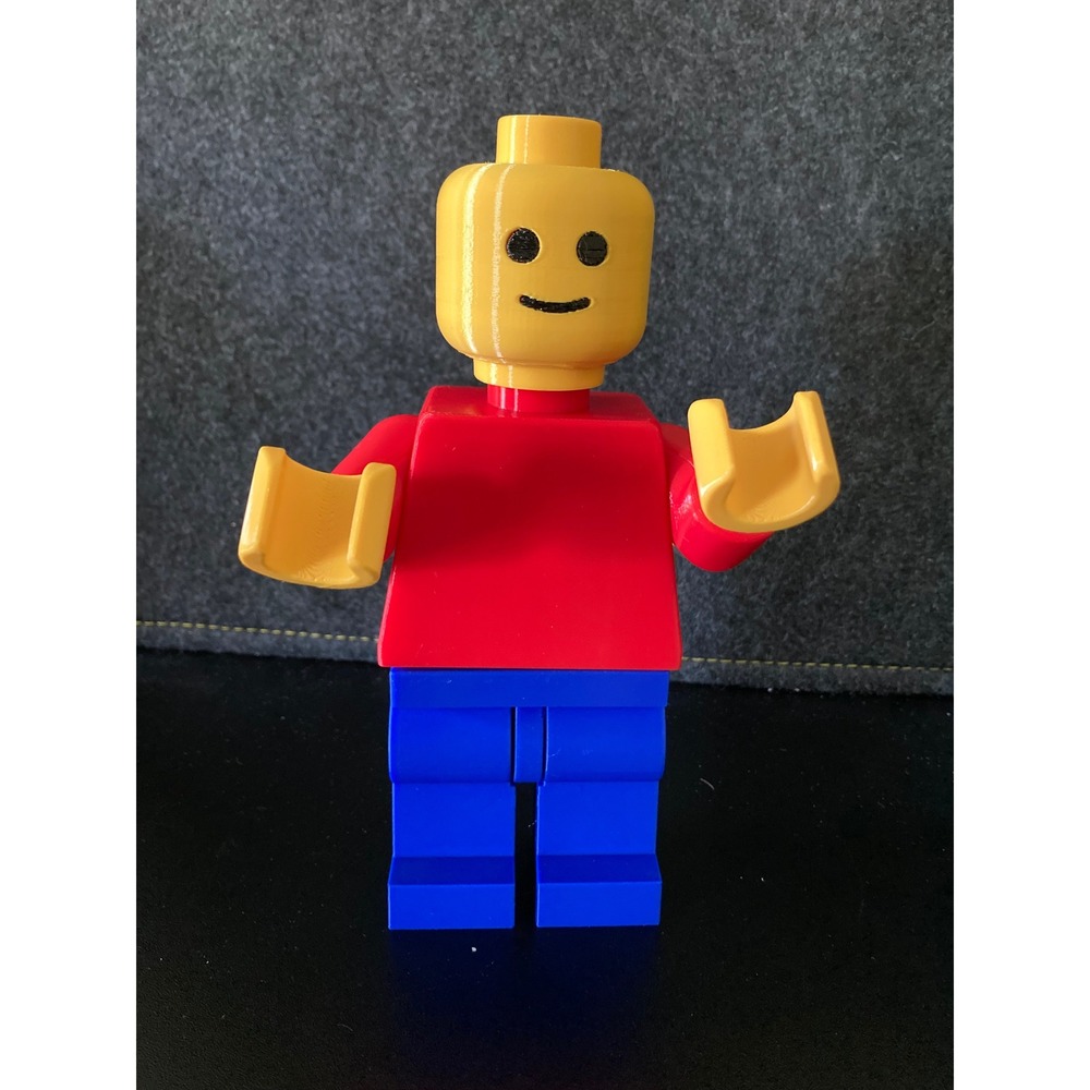 3D Printed Oversized Minifigure Articulated Display Toy Red Blue Yellow 8.5 Inch